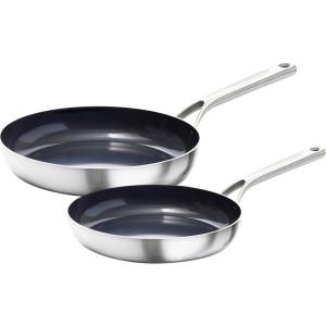 imageOXO Mira TriPly Stainless Steel PFASFree Nonstick 8quot and 10quot Frying Pan Skillet Set Induction Multi Clad Dishwasher and Metal Utensil Safe8 and 10 Nonstick Ceramic Frying Pan Set
