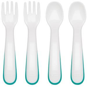 imageOXO Tot Plastic Fork and Spoon Set  Opal and DuskTeal
