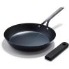 imageOXO Obsidian PreSeasoned Carbon Steel 12quot Frying Pan Skillet with Removable Silicone Handle Holder Induction Oven Safe BlackBlack