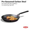imageOXO Obsidian PreSeasoned Carbon Steel 15quot x 105quot Roasting Pan with Stainless Steel Roaster Rack Induction Black12 Outdoor Skillet with Handle