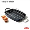 imageOXO Obsidian PreSeasoned Carbon Steel 15quot x 105quot Roasting Pan with Stainless Steel Roaster Rack Induction Black15 x 105 Roasting Pan