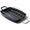 imageOXO Obsidian PreSeasoned Carbon Steel 15quot x 105quot Roasting Pan with Stainless Steel Roaster Rack Induction Black15 x 105 Roasting Pan