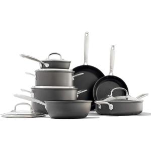 imageOXO Good Grips 10 Piece Cookware Pots and Pans Set 3Layered German Engineered Nonstick Coating Stainless Steel Handle with Nonslip Silicone GrayBlack12 Piece Cookware Pots and Pans Set