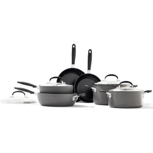 imageOXO Good Grips 10 Piece Cookware Pots and Pans Set 3Layered German Engineered Nonstick Coating Stainless Steel Handle with Nonslip Silicone GrayBlack10 Piece Cookware Set with Grips
