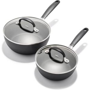 imageOXO Good Grips 1QT and 2QT Saucepan Pot Set with Lids 3Layered German Engineered Nonstick Coating Stainless Steel Handles with Nonslip Silicone Black2 Quarts