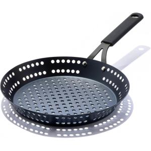 imageOXO Obsidian PreSeasoned Carbon Steel 15quot x 105quot Roasting Pan with Stainless Steel Roaster Rack Induction Black12 Outdoor Skillet with Handle