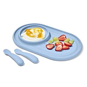 imageOXO Tot Textured Suction Plate ampamp Spoons Set  3Piece  BlossomDusk