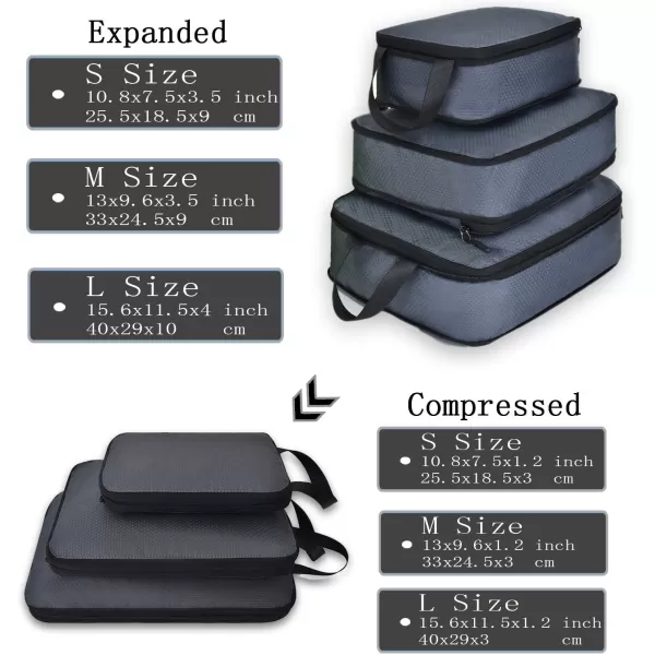 YZAOLL Compression Packing Cubes for Travel Expandable Packing Organizers 3pcs Set Black