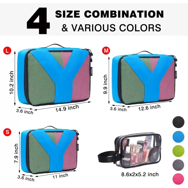 YZAOLL Compression Packing Cubes for Travel Expandable Packing Organizers 3pcs Set Black