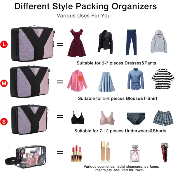 YZAOLL Compression Packing Cubes for Travel Expandable Packing Organizers 3pcs Set Black