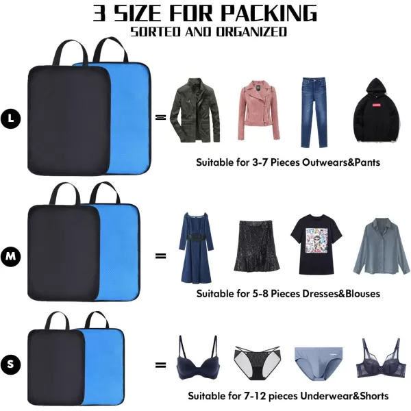 YZAOLL Compression Packing Cubes for Travel Expandable Packing Organizers 3pcs Set Black
