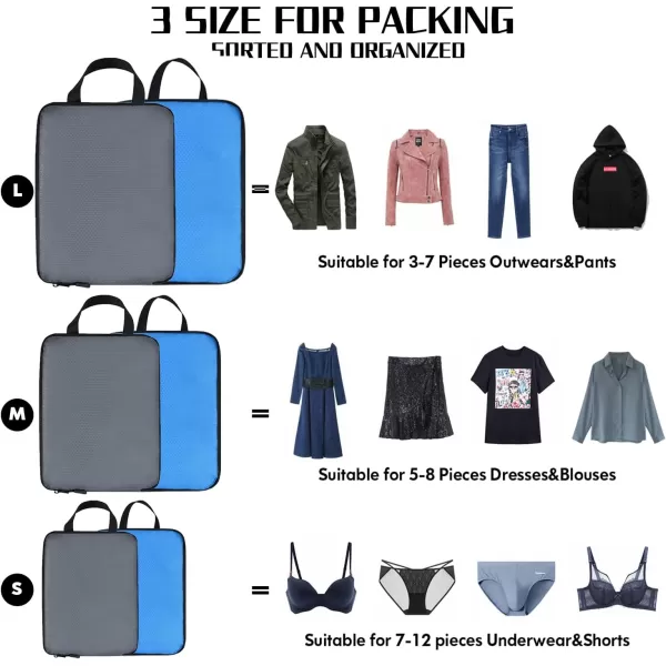 YZAOLL Compression Packing Cubes for Travel Expandable Packing Organizers 3pcs Set Black