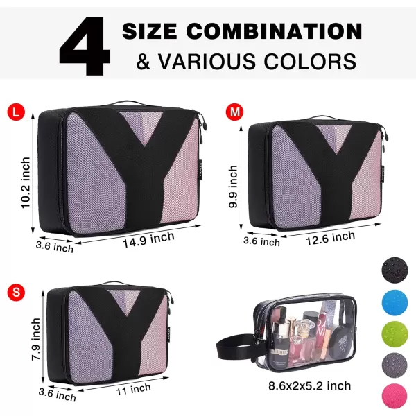 YZAOLL Compression Packing Cubes for Travel Expandable Packing Organizers 3pcs Set Black