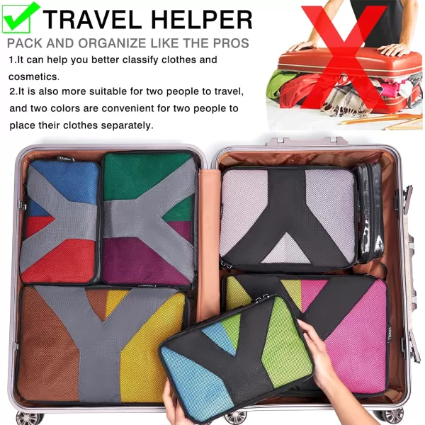 YZAOLL Compression Packing Cubes for Travel Expandable Packing Organizers 3pcs Set Black