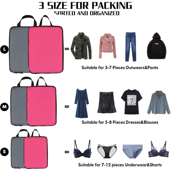 YZAOLL Compression Packing Cubes for Travel Expandable Packing Organizers 3pcs Set Gray