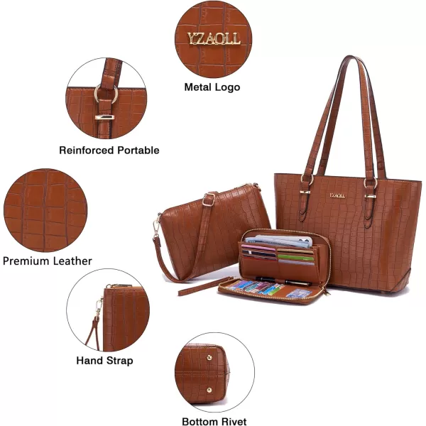 YZAOLL Purses for Women Faux Leather Medium Large Tote Satchel Shoulder Purse Handbag Wallet set