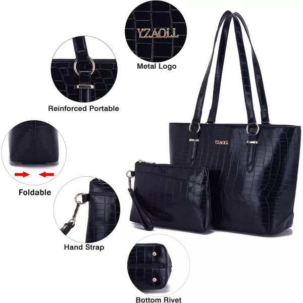 YZAOLL Purses for Women PU Leather Medium Tote Satchel Handbags with Matching Wrist Bag set