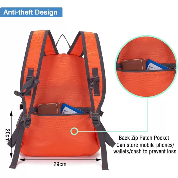 YZAOLL Small Lightweight Packable Hiking Backpack, 20L Hiking Backpack Day Pack for Women Men Travel Camping Vacation,Orange