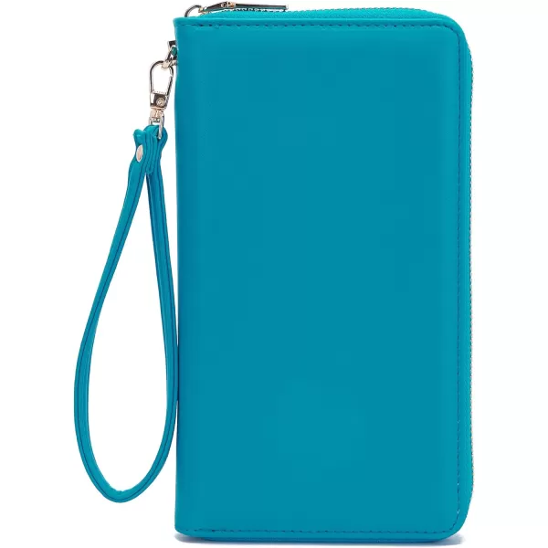 YZAOLL Women Wallet Zip Around Large Wrist Strap Wallet for Woman RFID Blocking PU Leather Credit Card Holder Checkbook Passport Wallet,MNGBlue