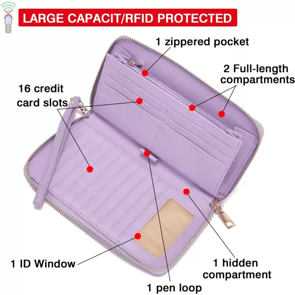 YZAOLL Women Wallet Zip Around Large Wrist Strap Wallet for Woman RFID Blocking PU Leather Credit Card Holder Checkbook Passport Wallet,MNGBlue