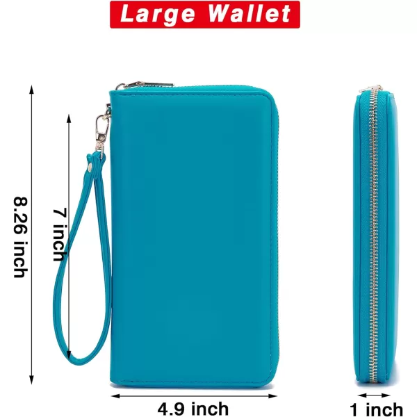 YZAOLL Women Wallet Zip Around Large Wrist Strap Wallet for Woman RFID Blocking PU Leather Credit Card Holder Checkbook Passport Wallet,MNGBlue