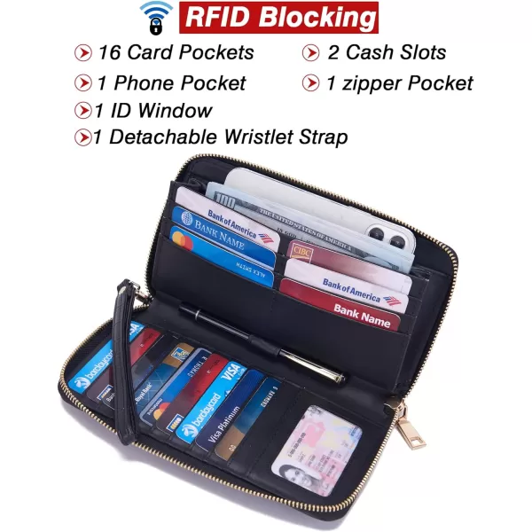 YZAOLL Women's Zip-Around Wristlet Wallet with RFID-Blocking Proteceion Large Capacity PU Leather Cards Holder with Checkbook Passport Slots,Brown