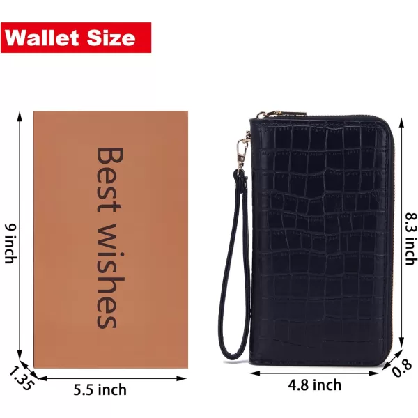 YZAOLL Women's Zip-Around Wristlet Wallet with RFID-Blocking Proteceion Large Capacity PU Leather Cards Holder with Checkbook Passport Slots,Brown