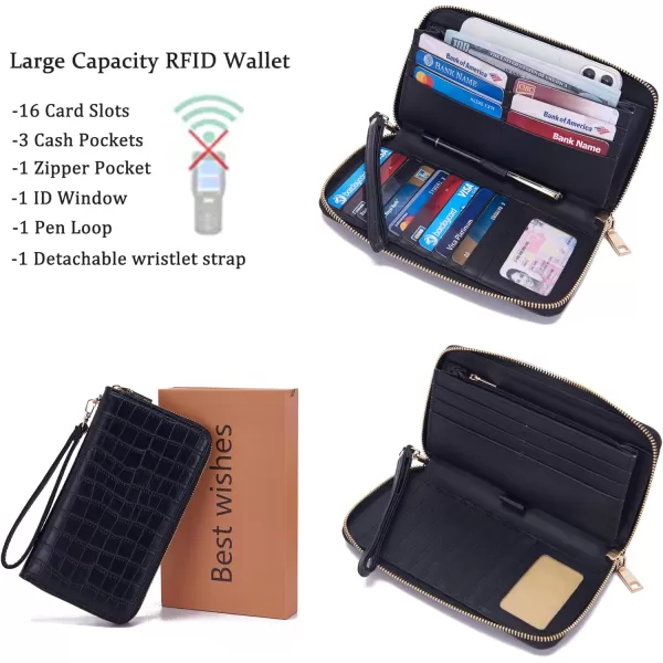 YZAOLL Women's Zip-Around Wristlet Wallet with RFID-Blocking Proteceion Large Capacity PU Leather Cards Holder with Checkbook Passport Slots,Brown