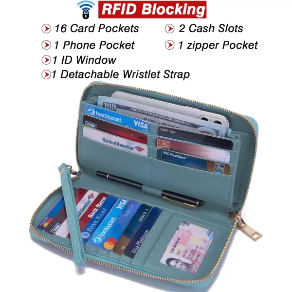 YZAOLL Women's Zip-Around Wristlet Wallet with RFID-Blocking Proteceion Large Capacity PU Leather Cards Holder with Checkbook Passport Slots,Brown
