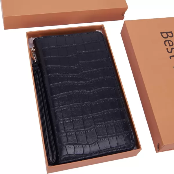 YZAOLL Women's Zip-Around Wristlet Wallet with RFID-Blocking Proteceion Large Capacity PU Leather Cards Holder with Checkbook Passport Slots,Brown