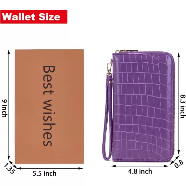 YZAOLL Women's Zip-Around Wristlet Wallet with RFID-Blocking Proteceion Large Capacity PU Leather Cards Holder with Checkbook Passport Slots,Brown