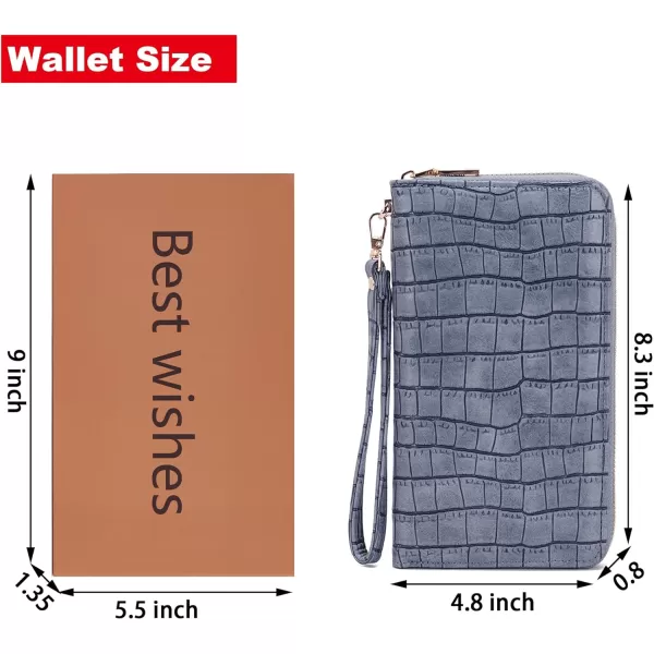 YZAOLL Women's Zip-Around Wristlet Wallet with RFID-Blocking Proteceion Large Capacity PU Leather Cards Holder with Checkbook Passport Slots,Brown