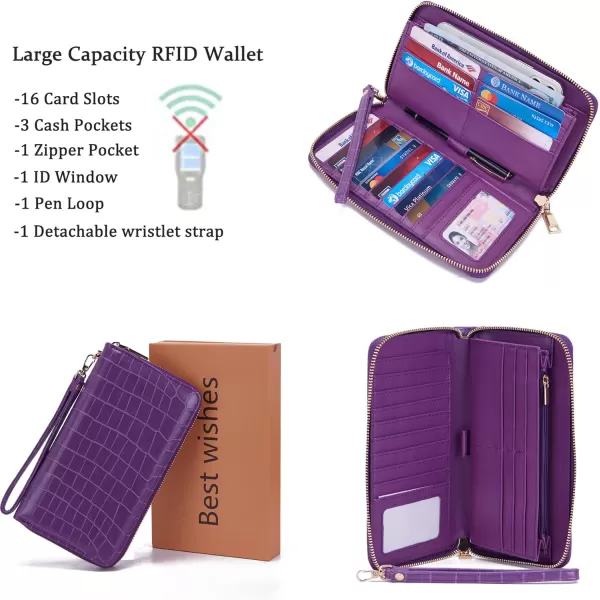 YZAOLL Women's Zip-Around Wristlet Wallet with RFID-Blocking Proteceion Large Capacity PU Leather Cards Holder with Checkbook Passport Slots,Brown