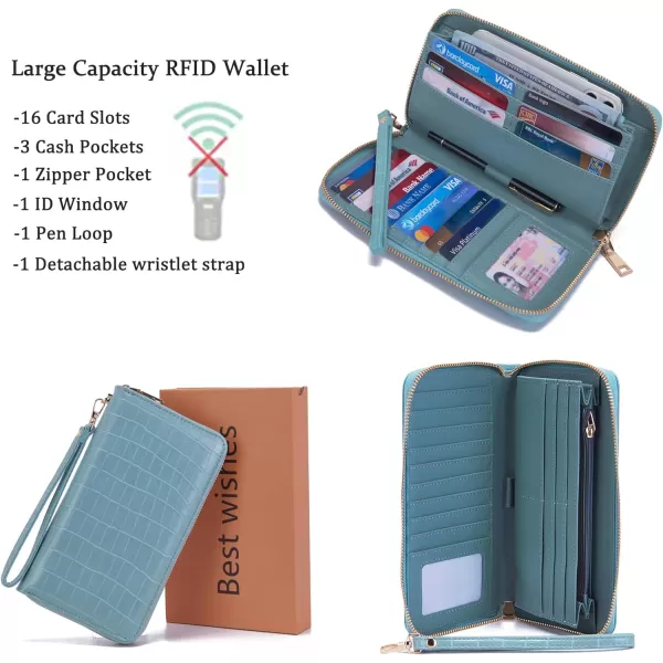 YZAOLL Women's Zip-Around Wristlet Wallet with RFID-Blocking Proteceion Large Capacity PU Leather Cards Holder with Checkbook Passport Slots,Brown