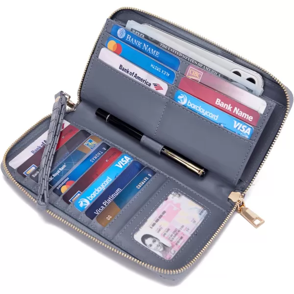 YZAOLL Women's Zip-Around Wristlet Wallet with RFID-Blocking Proteceion Large Capacity PU Leather Cards Holder with Checkbook Passport Slots,Brown