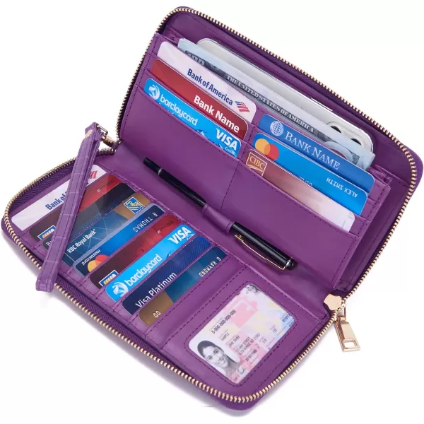 YZAOLL Women's Zip-Around Wristlet Wallet with RFID-Blocking Proteceion Large Capacity PU Leather Cards Holder with Checkbook Passport Slots,Brown