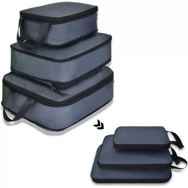 YZAOLL Compression Packing Cubes for Travel Expandable Packing Organizers 3pcs Set Gray