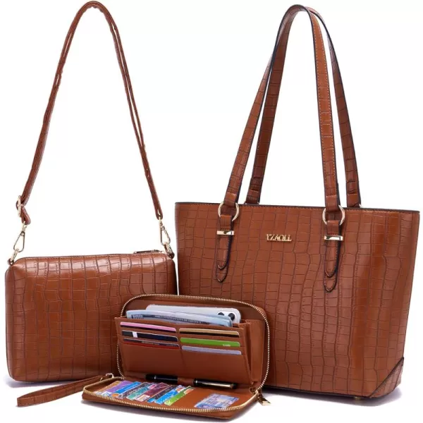 YZAOLL Purses for Women Faux Leather Medium Large Tote Satchel Shoulder Purse Handbag Wallet set