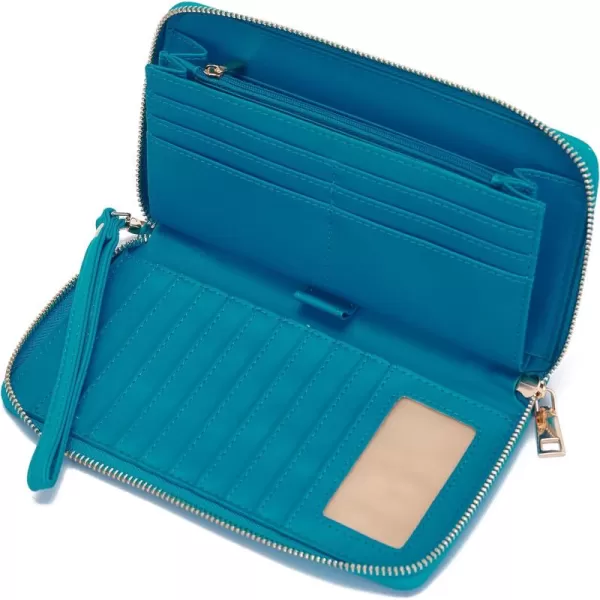 YZAOLL Women Wallet Zip Around Large Wrist Strap Wallet for Woman RFID Blocking PU Leather Credit Card Holder Checkbook Passport Wallet,MNGBlue