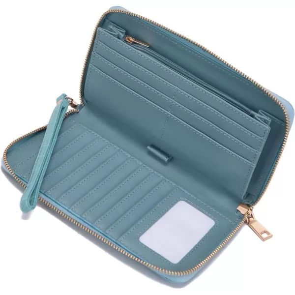 YZAOLL Women's Zip-Around Wristlet Wallet with RFID-Blocking Proteceion Large Capacity PU Leather Cards Holder with Checkbook Passport Slots,Brown