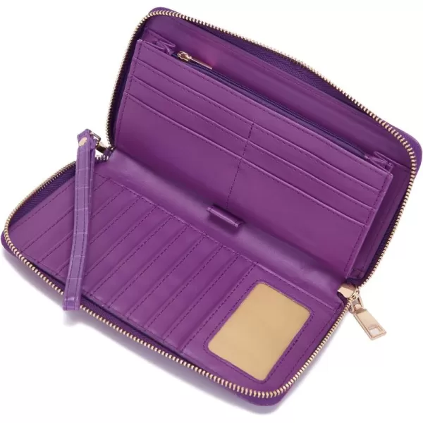 YZAOLL Women's Zip-Around Wristlet Wallet with RFID-Blocking Proteceion Large Capacity PU Leather Cards Holder with Checkbook Passport Slots,Brown