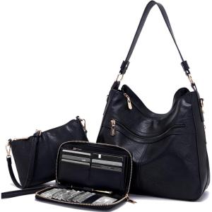 imageWomen Large Crossbody Bags Ladies Satchel Shoulder Handbags Purse and Wallet Set for Women Totes Hobo PursesBlack