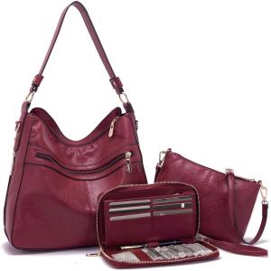 imageWomen Large Crossbody Bags Ladies Satchel Shoulder Handbags Purse and Wallet Set for Women Totes Hobo PursesBurgundy