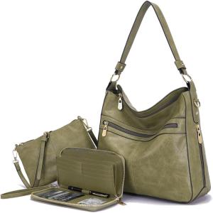 imageWomen Large Crossbody Bags Ladies Satchel Shoulder Handbags Purse and Wallet Set for Women Totes Hobo PursesGreen