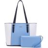 imageYZAOLL Purses for Women Faux Leather Medium Large Tote Satchel Shoulder Purse Handbag Wallet setBluewhite2pcs