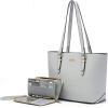 imageYZAOLL Purses for Women Faux Leather Medium Large Tote Satchel Shoulder Purse Handbag Wallet setGrey