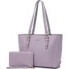 imageYZAOLL Purses for Women Faux Leather Medium Large Tote Satchel Shoulder Purse Handbag Wallet setNewpurple2pcs
