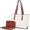 imageYZAOLL Purses for Women Faux Leather Medium Large Tote Satchel Shoulder Purse Handbag Wallet setQbrownwhite