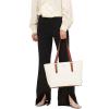 imageYZAOLL Purses for Women Faux Leather Medium Large Tote Satchel Shoulder Purse Handbag Wallet setQbrownwhite