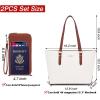 imageYZAOLL Purses for Women Faux Leather Medium Large Tote Satchel Shoulder Purse Handbag Wallet setQbrownwhite